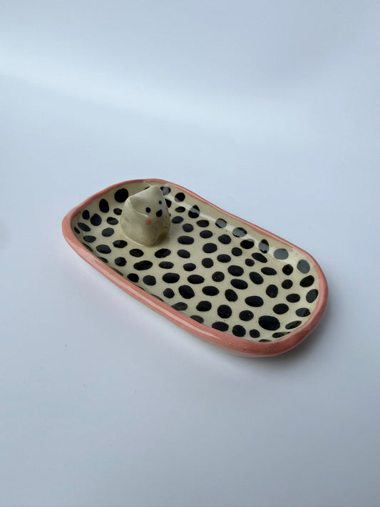 Schmuckschale schwarze Punkte pink Katze