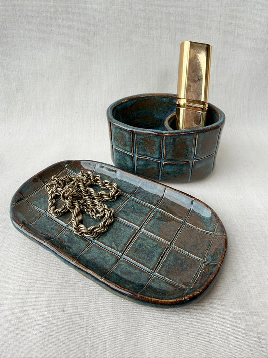 Utensilio mit Schmuckschale kupfer blau