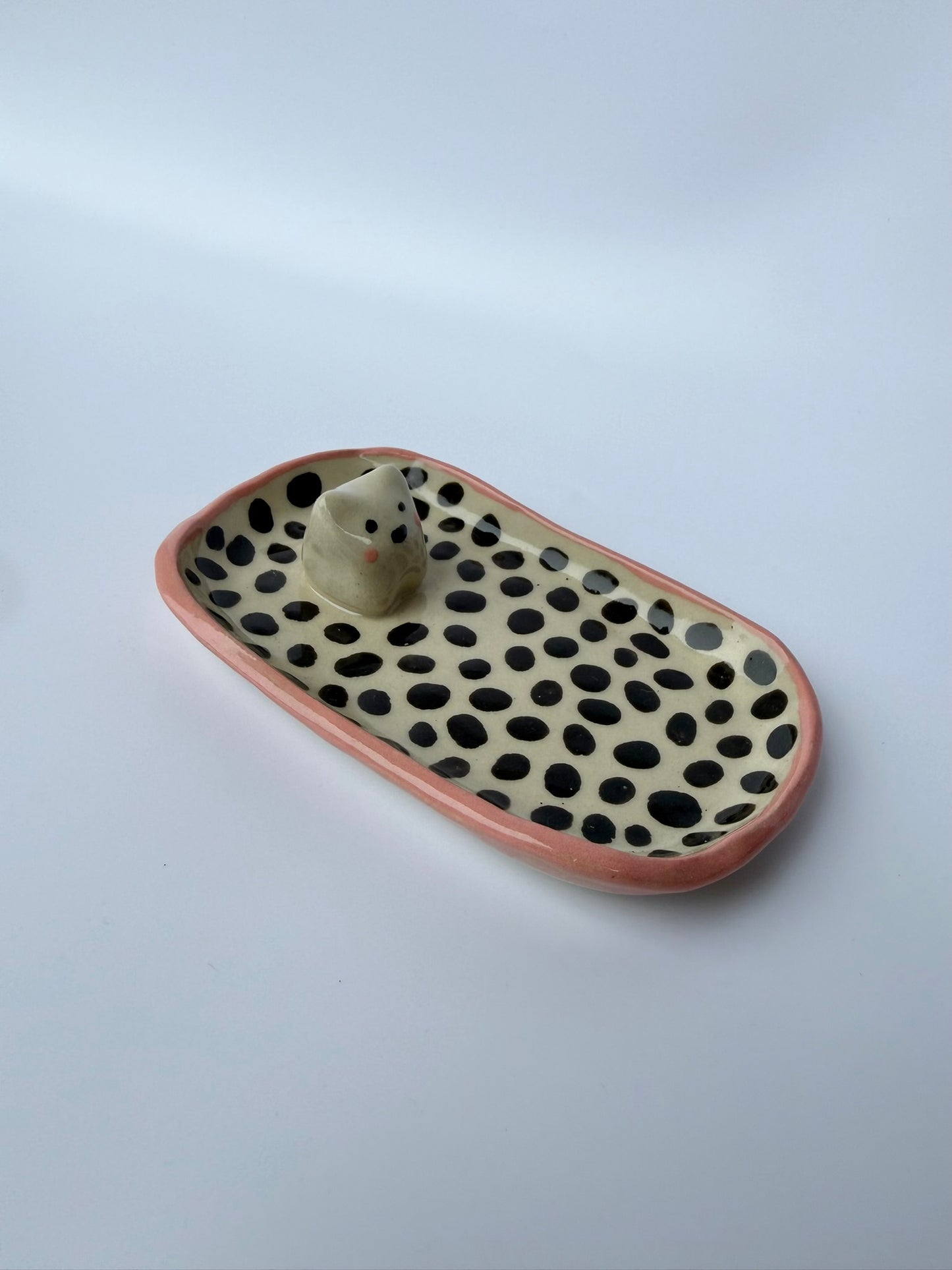 Schmuckschale schwarze Punkte pink Katze