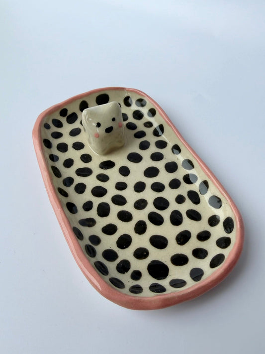 Schmuckschale schwarze Punkte pink Katze