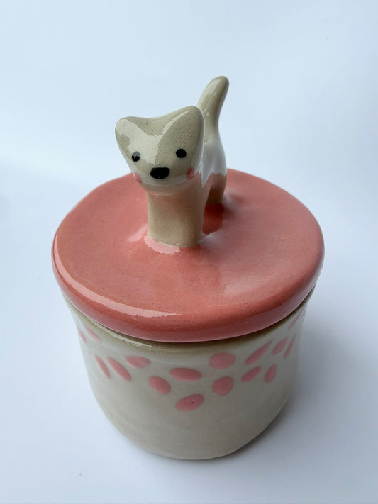 Katzen Dose pinke Punkte