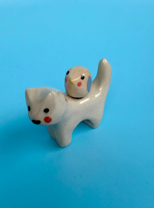 Happy Katze mit Magnet Vögelchen
