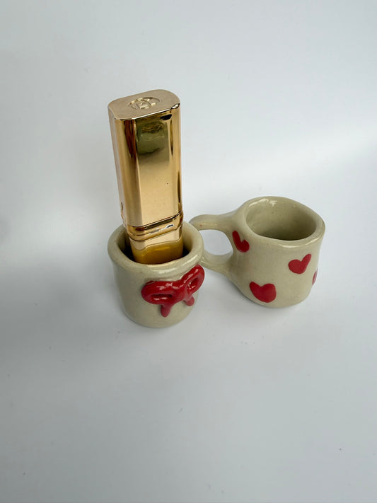 Lippenstifthalter Schleife und Herz Tasse