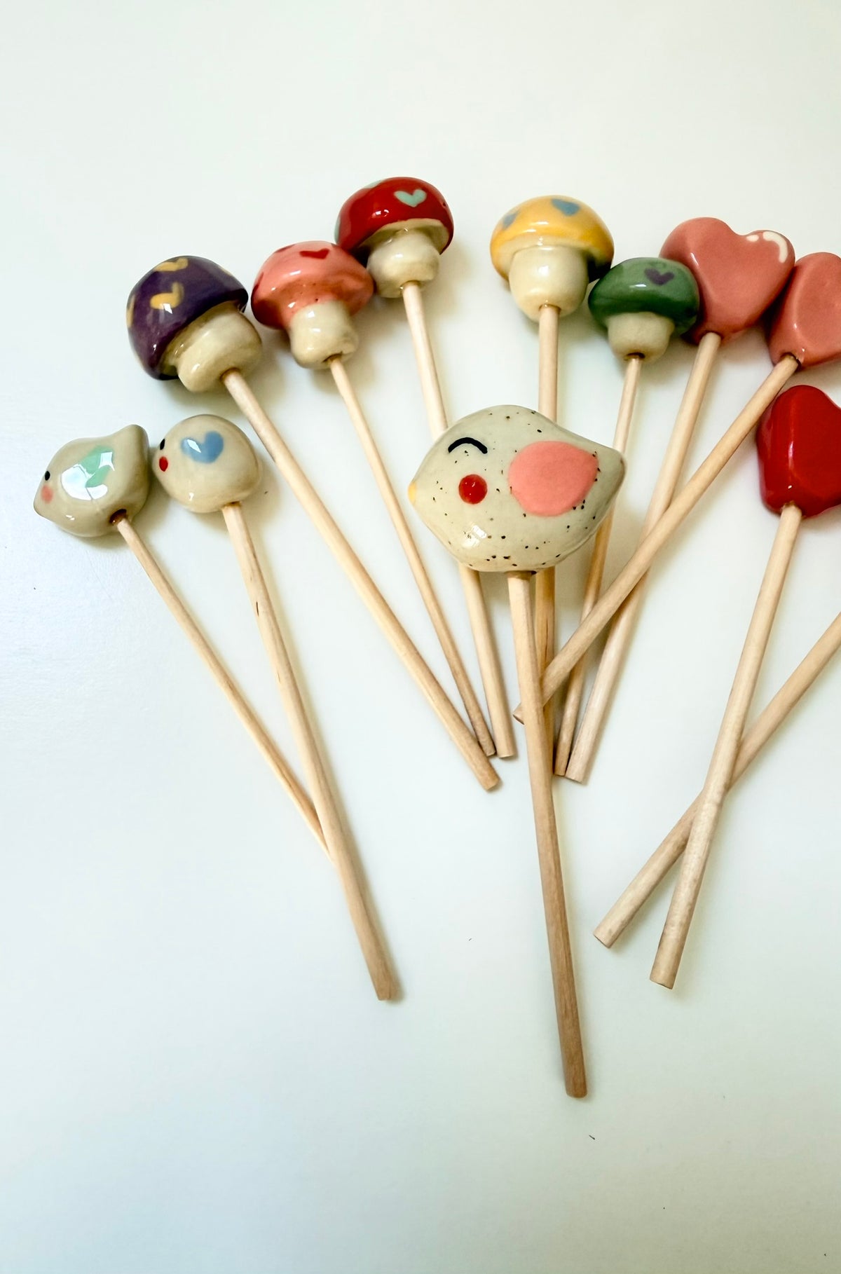 Blumenstecker Pilze, Vögelchen und Herzen